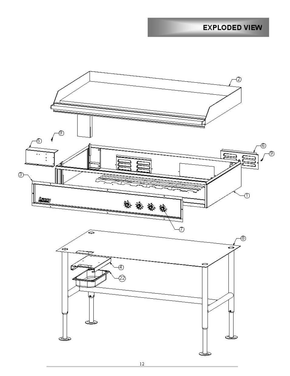 Exploded view, Body assembly, Exploded views | Lang Manufacturing CLGPB-36A-S User Manual | Page 12 / 17