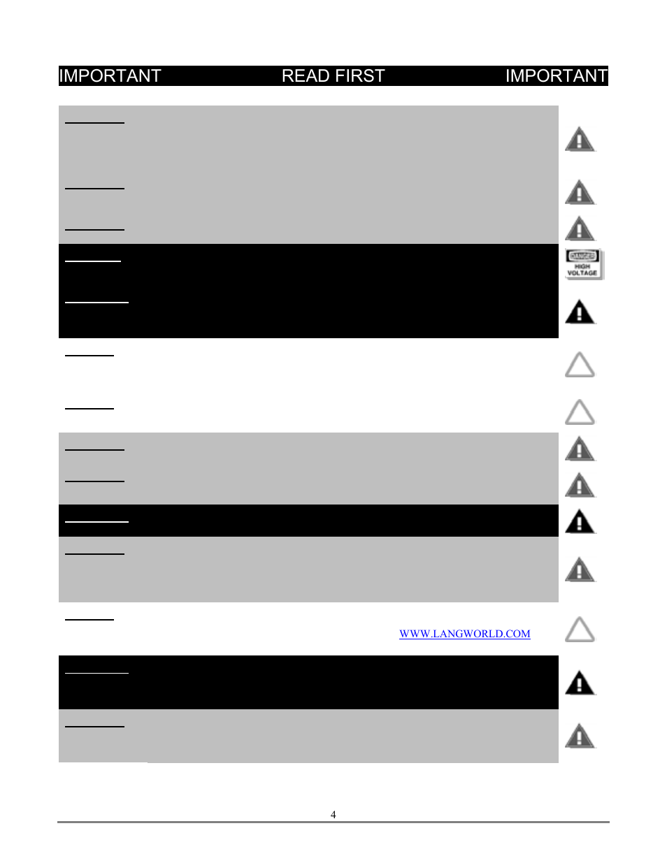 Important read first, Read first, Important read first important | Lang Manufacturing CLGPB-36A-S User Manual | Page 4 / 17