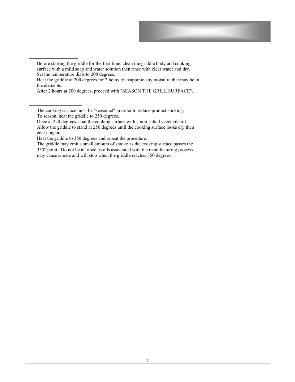Initial start up, Initial start-up | Lang Manufacturing CLGPB-36A-S User Manual | Page 7 / 17