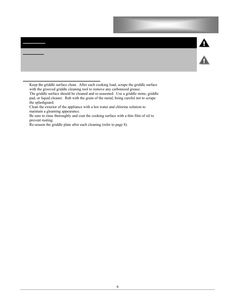 Cleaning | Lang Manufacturing CLGPB-36A-S User Manual | Page 9 / 17