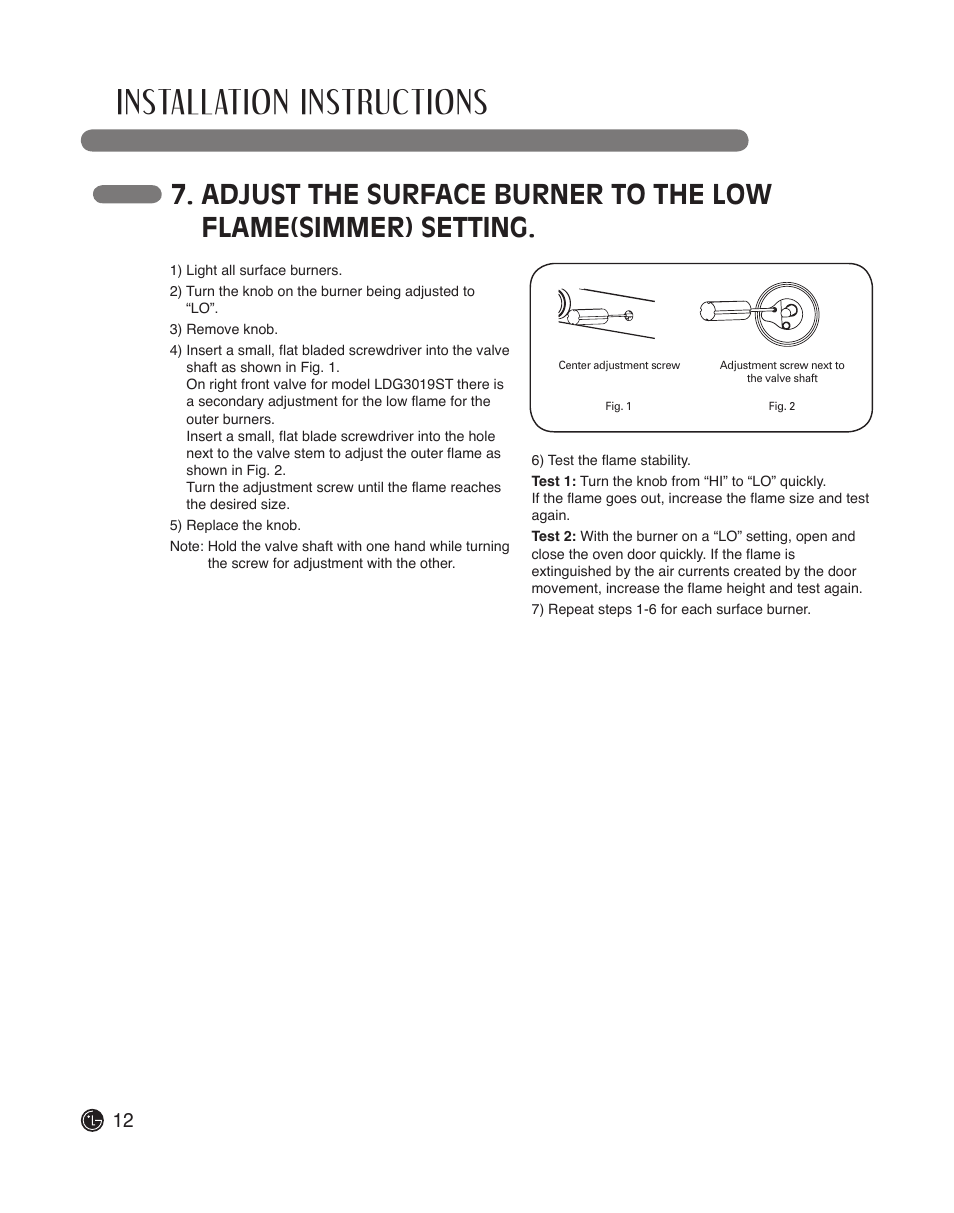 Installation instructions | LG LDG3015ST User Manual | Page 12 / 17