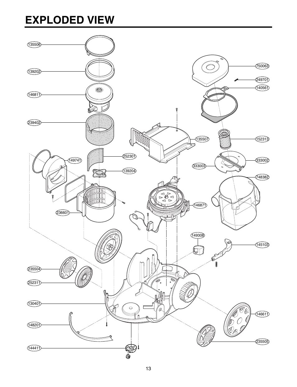 Exploded view | LG V-C7050HT User Manual | Page 13 / 23