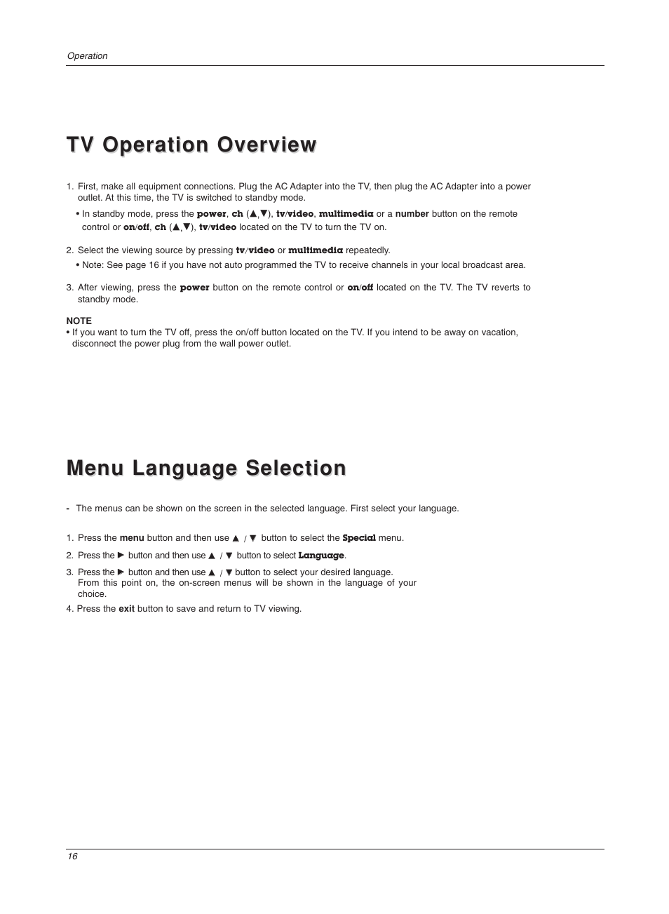 Menu language selection | LG Z20LA7R User Manual | Page 16 / 28