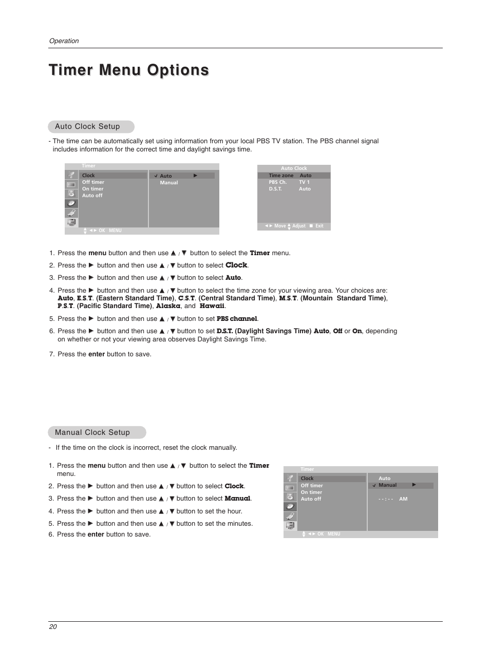 Timer menu options imer menu options | LG Z20LA7R User Manual | Page 20 / 28