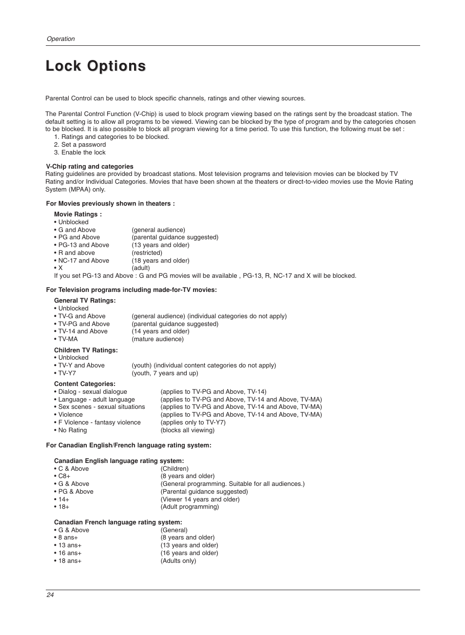 Lock options | LG Z20LA7R User Manual | Page 24 / 28