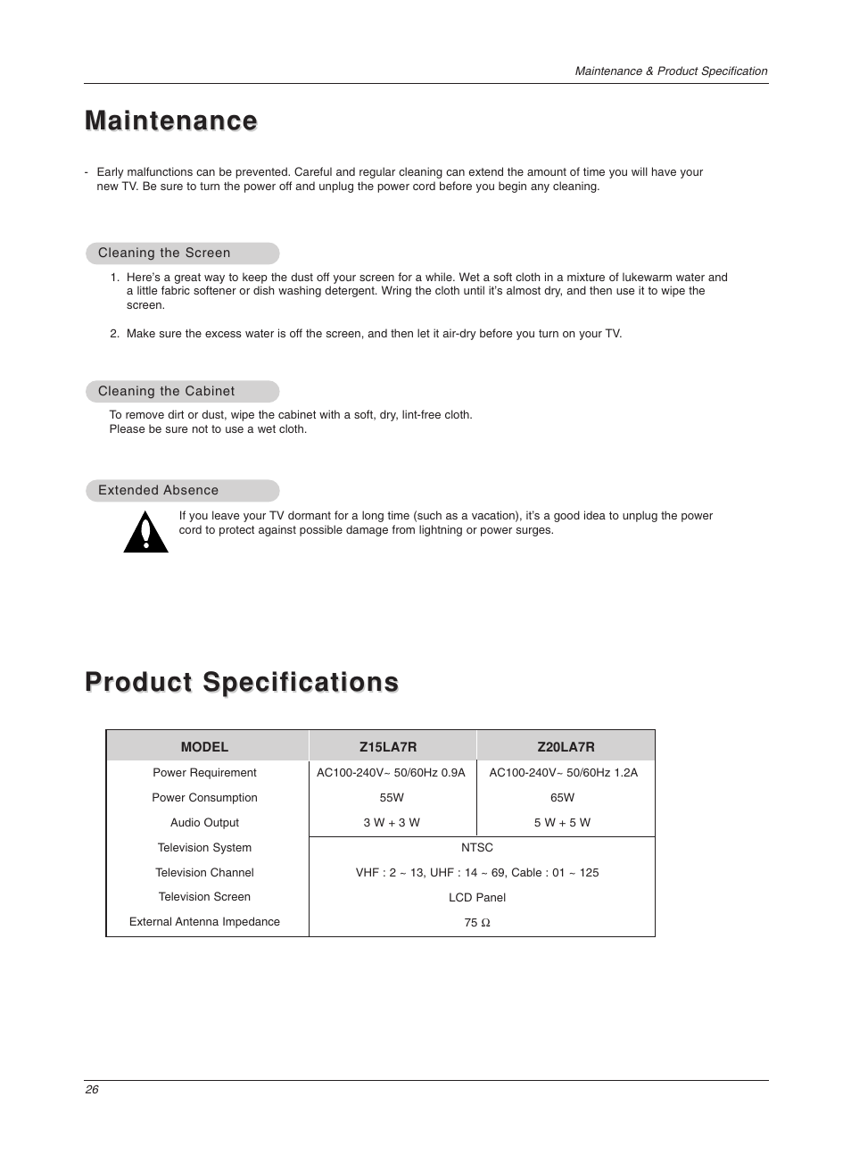 Maintenance | LG Z20LA7R User Manual | Page 26 / 28