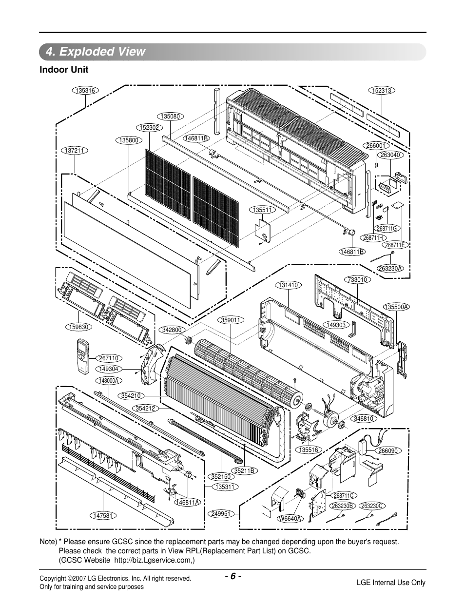 Exploded view, Indoor unit | LG LAU185HV User Manual | Page 6 / 9