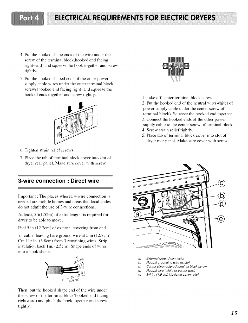 Electrical requirements for electric dryers, Wire connection : direct wire | LG ELECTRIC AND GAS DRYER D 5988W User Manual | Page 15 / 32