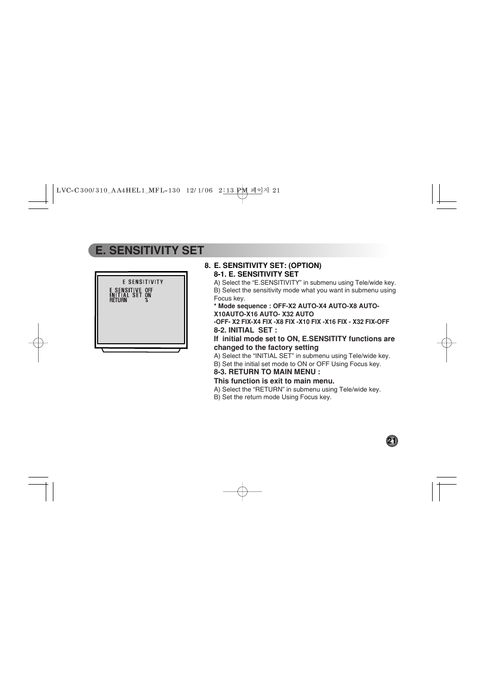 E. sensitivity set | LG LVC-C301NM User Manual | Page 21 / 28