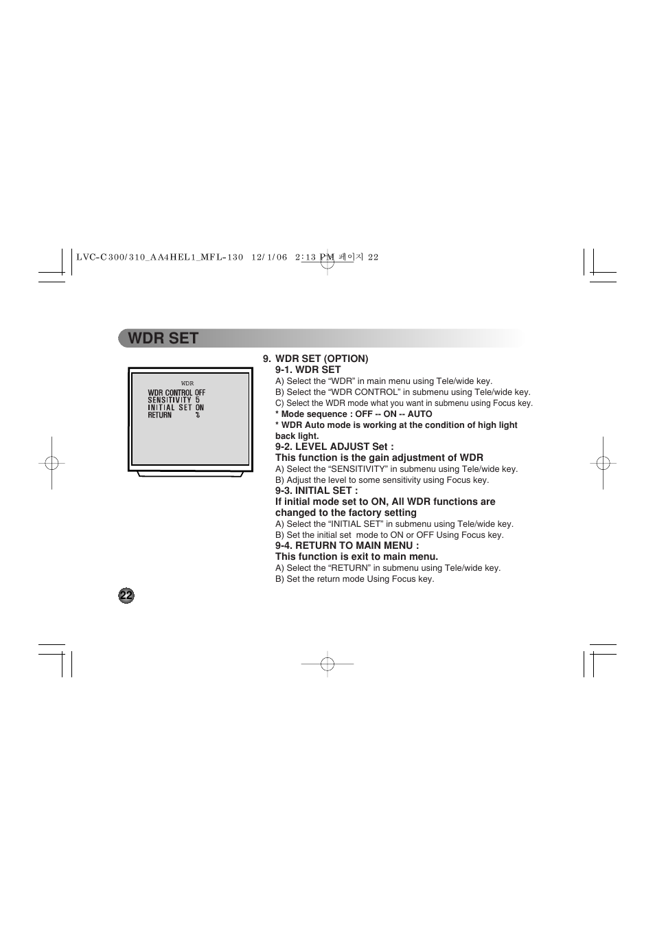 Wdr set | LG LVC-C301NM User Manual | Page 22 / 28