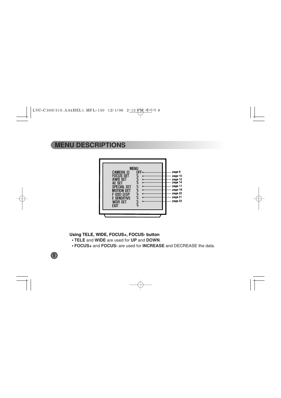Menu descriptions | LG LVC-C301NM User Manual | Page 8 / 28
