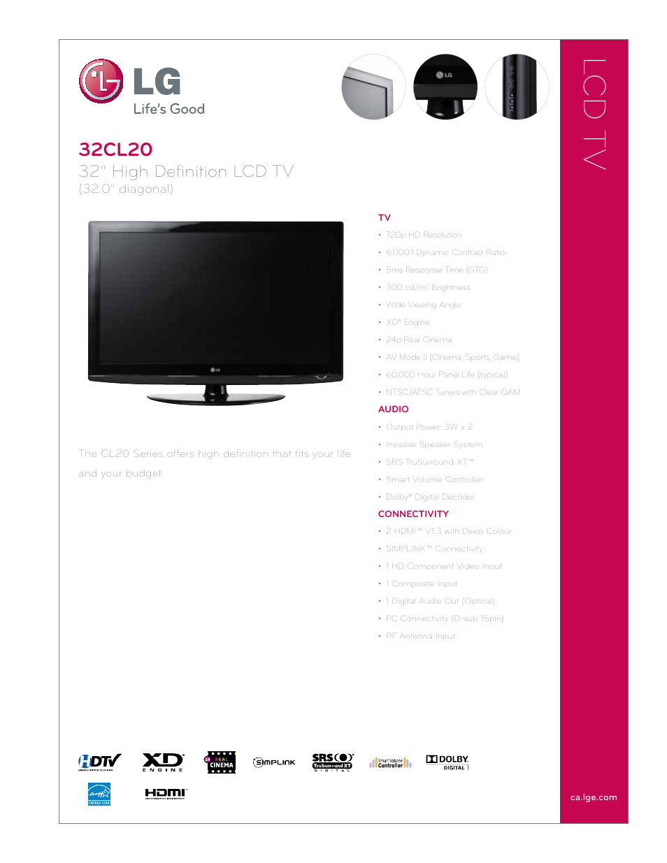 LG 32CL20 User Manual | 2 pages