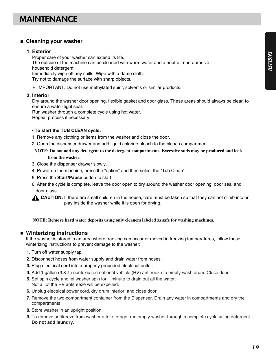 Maintenance | LG WM2233H* User Manual | Page 19 / 48