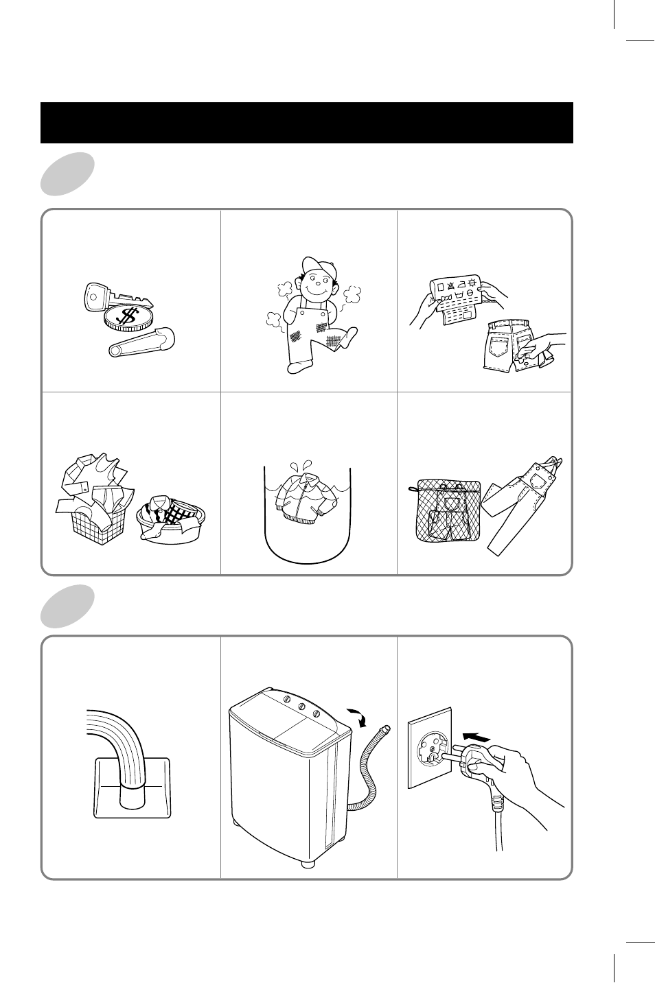 Preparations before washing, Laundry handling washer set-up | LG WP-580N User Manual | Page 9 / 16