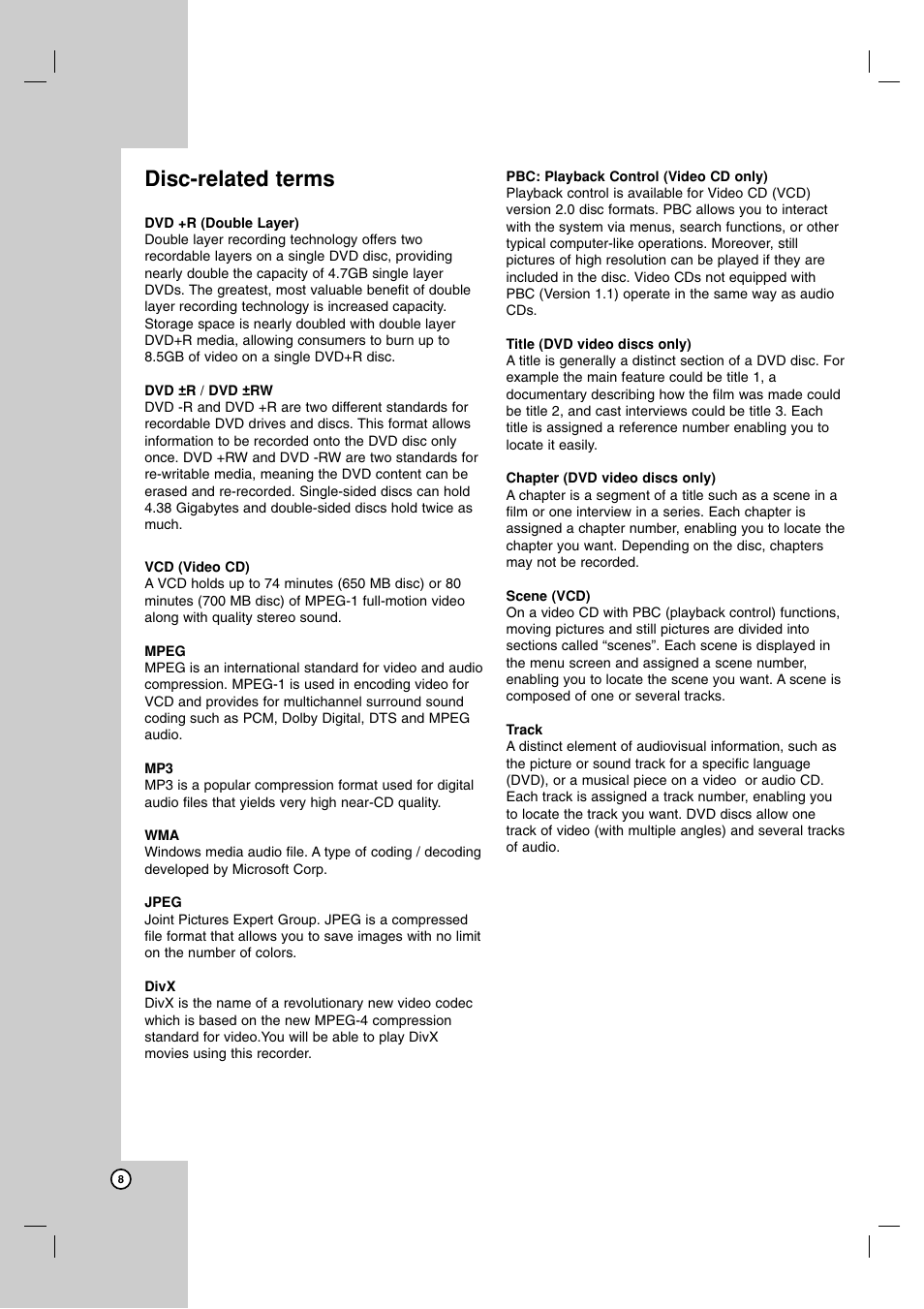 Disc-related terms | LG RH7800 User Manual | Page 8 / 62