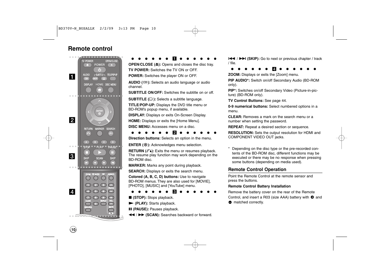 Remote control, Ab c d | LG BD370 User Manual | Page 10 / 52