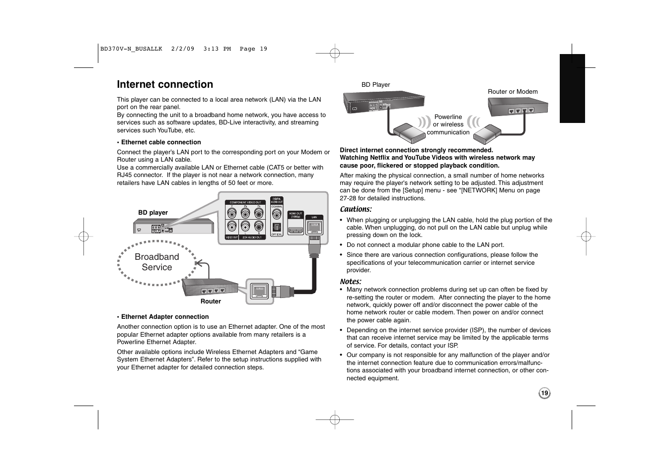 Internet connection | LG BD370 User Manual | Page 19 / 52