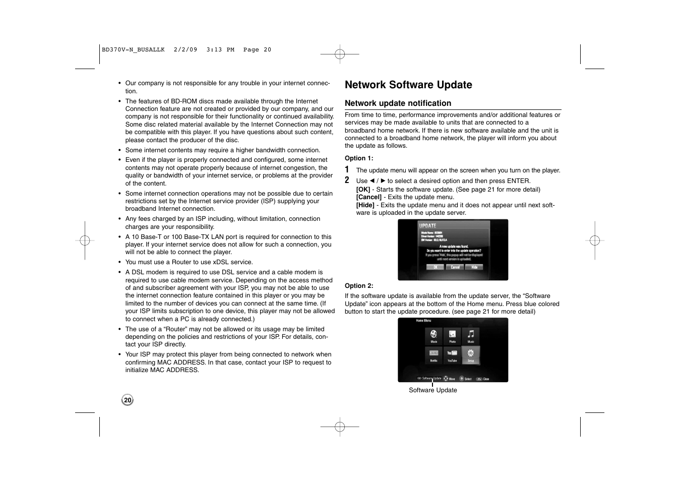 Network software update | LG BD370 User Manual | Page 20 / 52