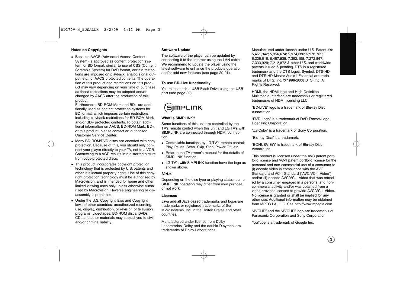 LG BD370 User Manual | Page 3 / 52