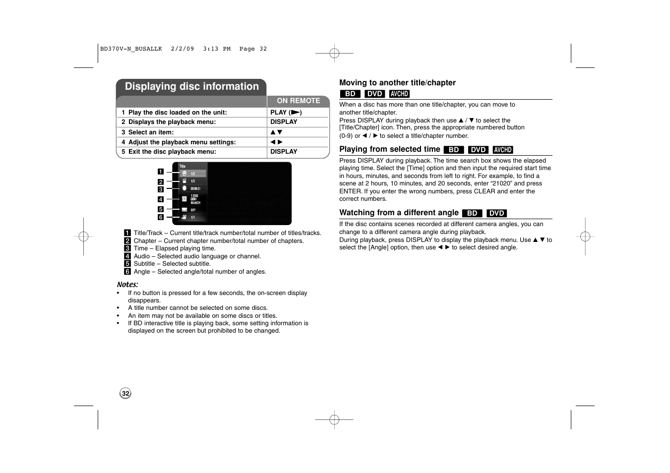 Displaying disc information | LG BD370 User Manual | Page 32 / 52