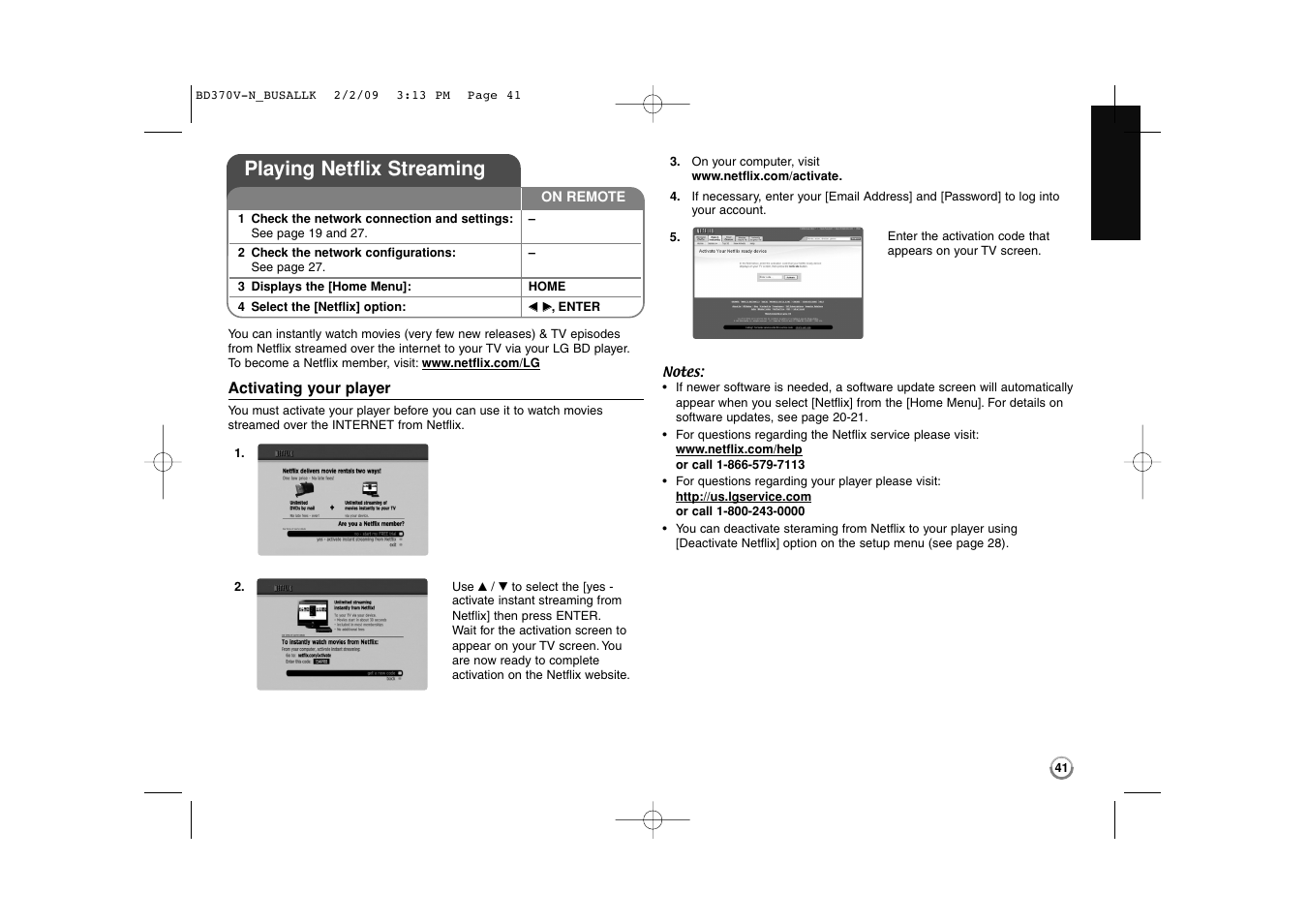 Playing netflix streaming | LG BD370 User Manual | Page 41 / 52