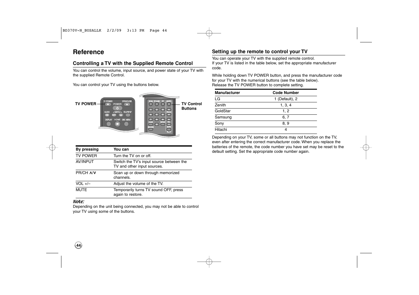 Reference | LG BD370 User Manual | Page 44 / 52