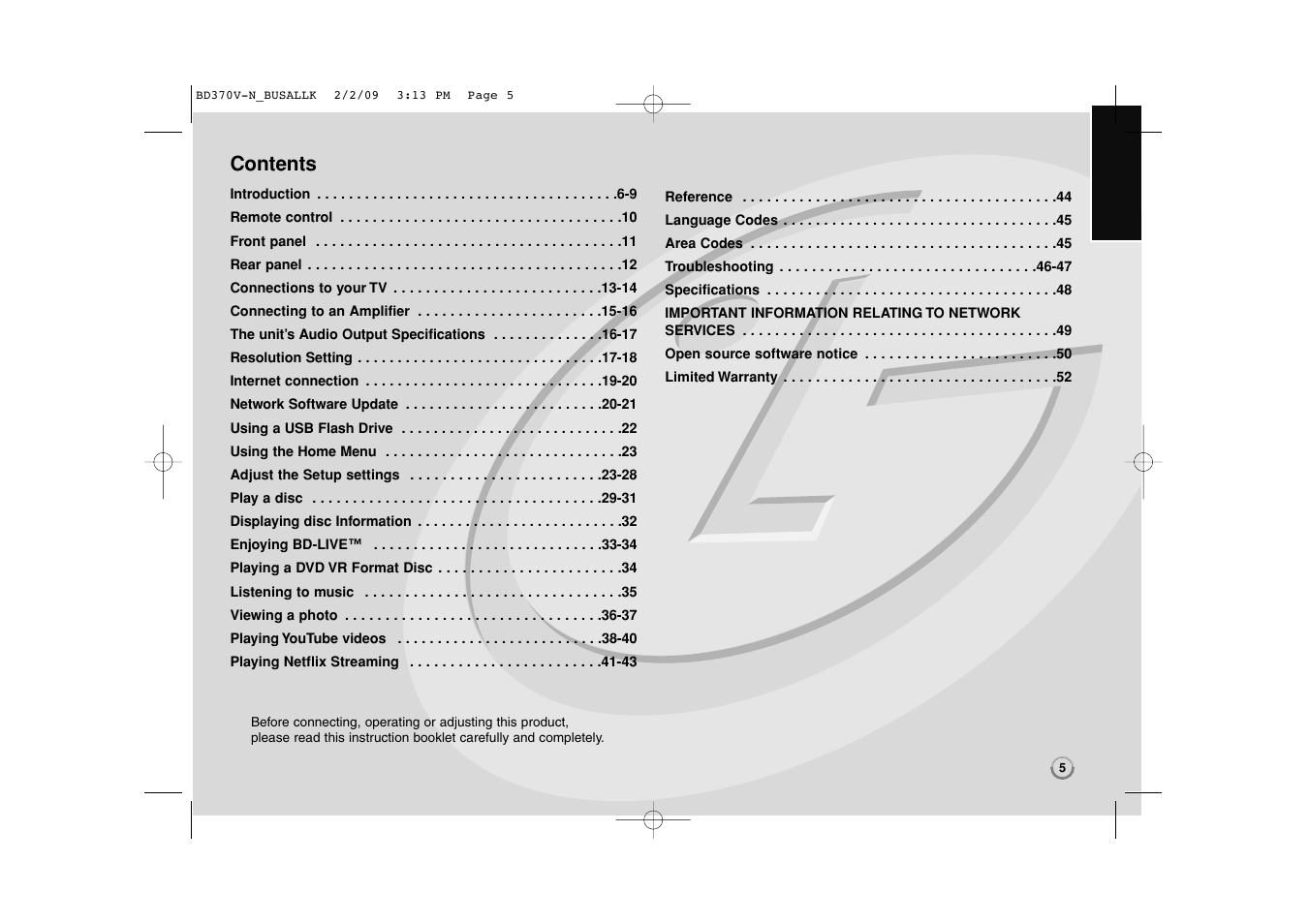 LG BD370 User Manual | Page 5 / 52