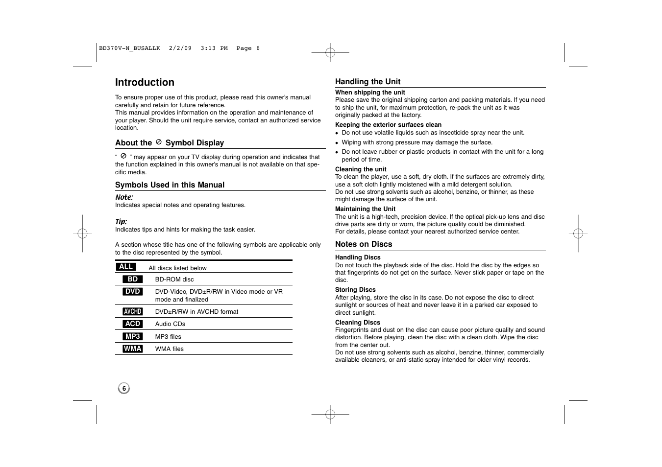 Introduction | LG BD370 User Manual | Page 6 / 52