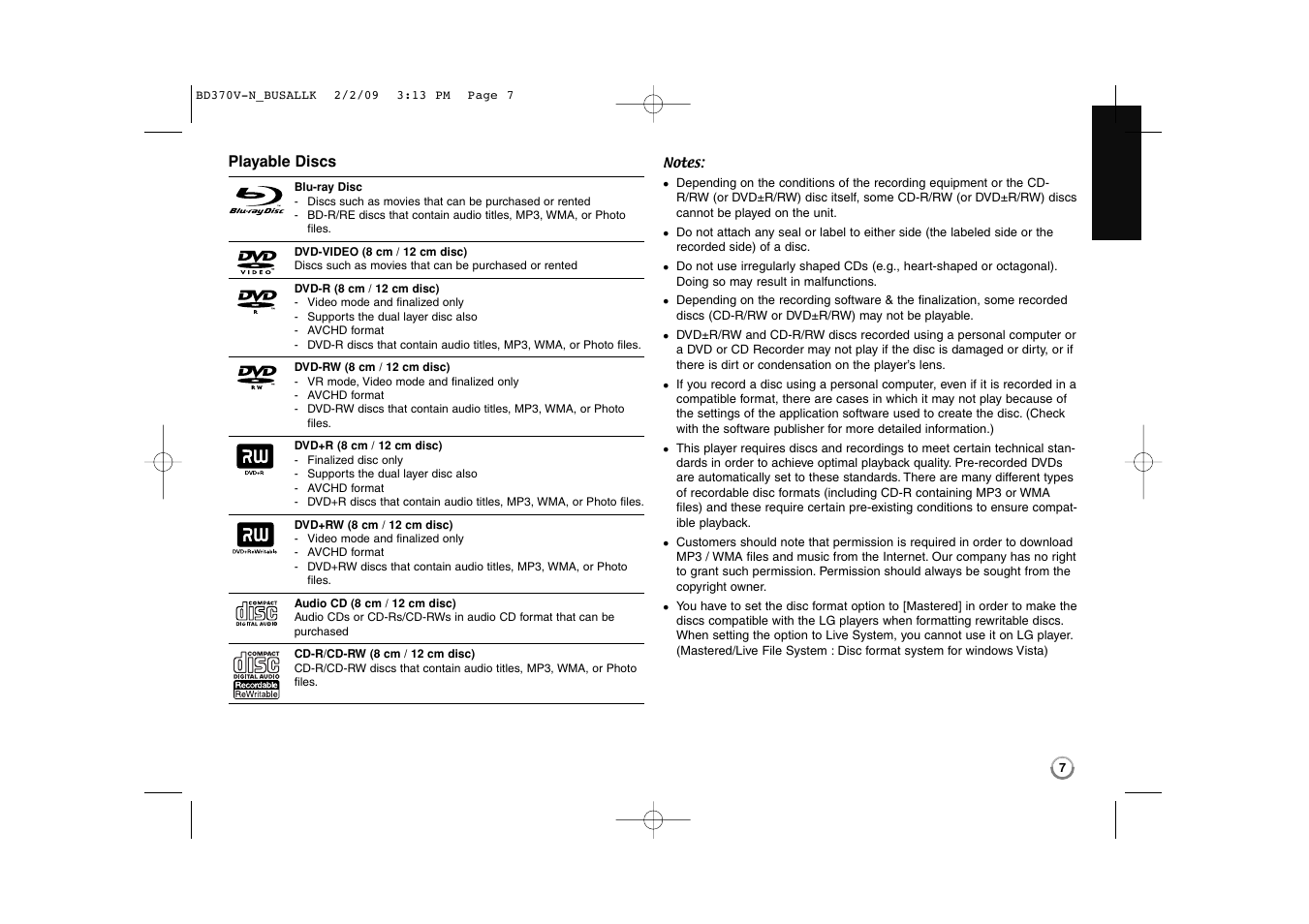 LG BD370 User Manual | Page 7 / 52