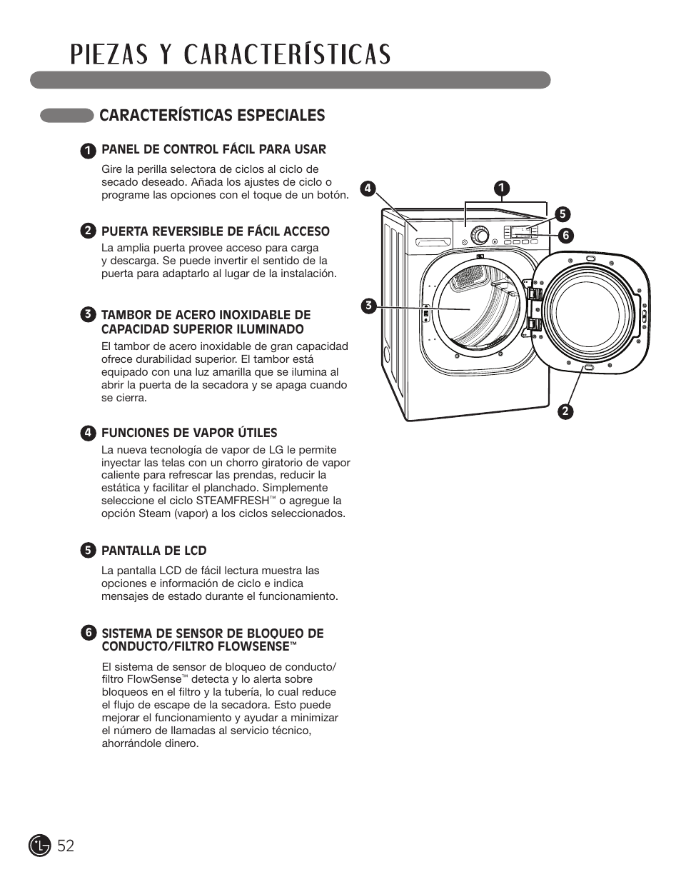 Características especiales | LG DLEX3001W User Manual | Page 52 / 92