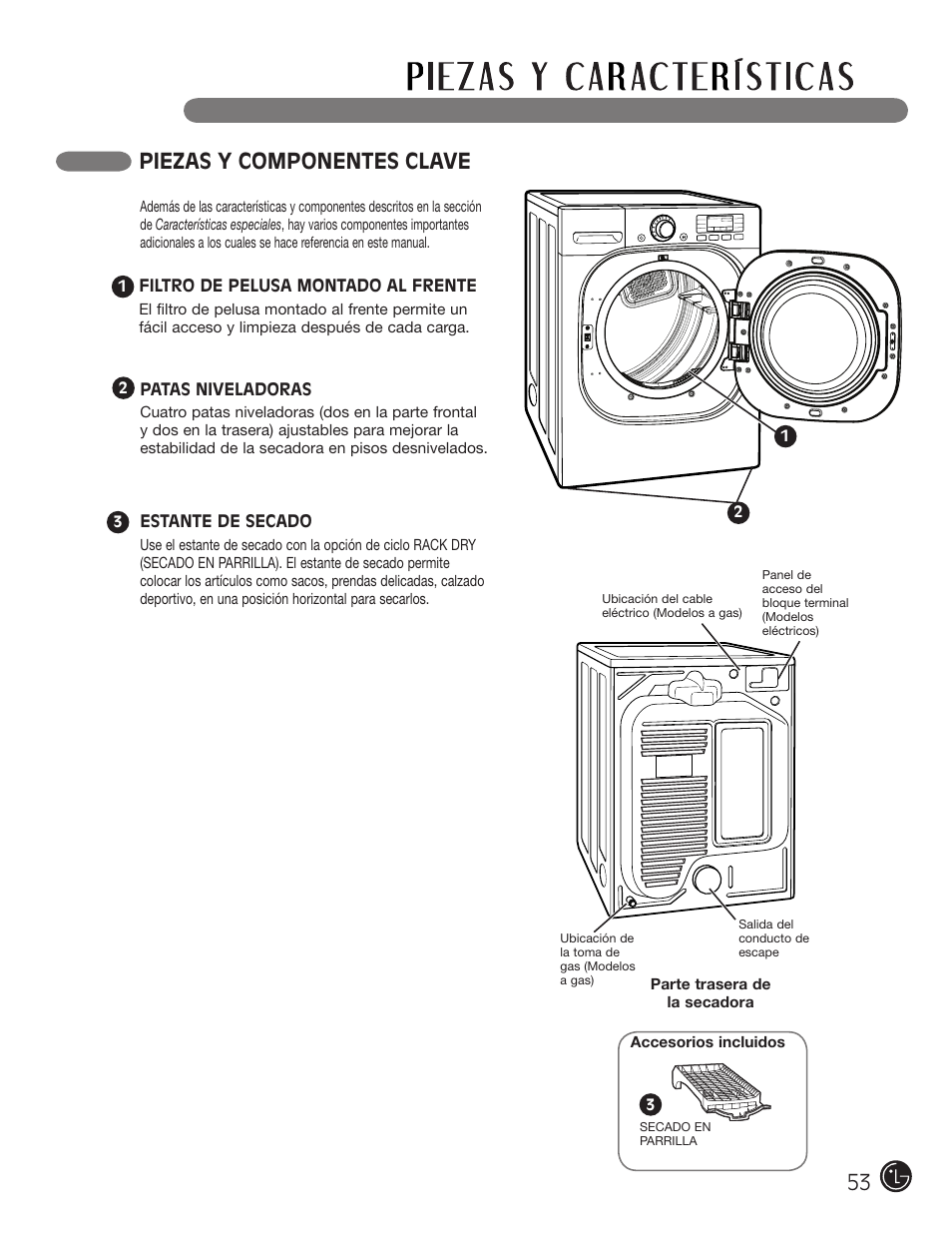 Piezas y componentes clave | LG DLEX3001W User Manual | Page 53 / 92