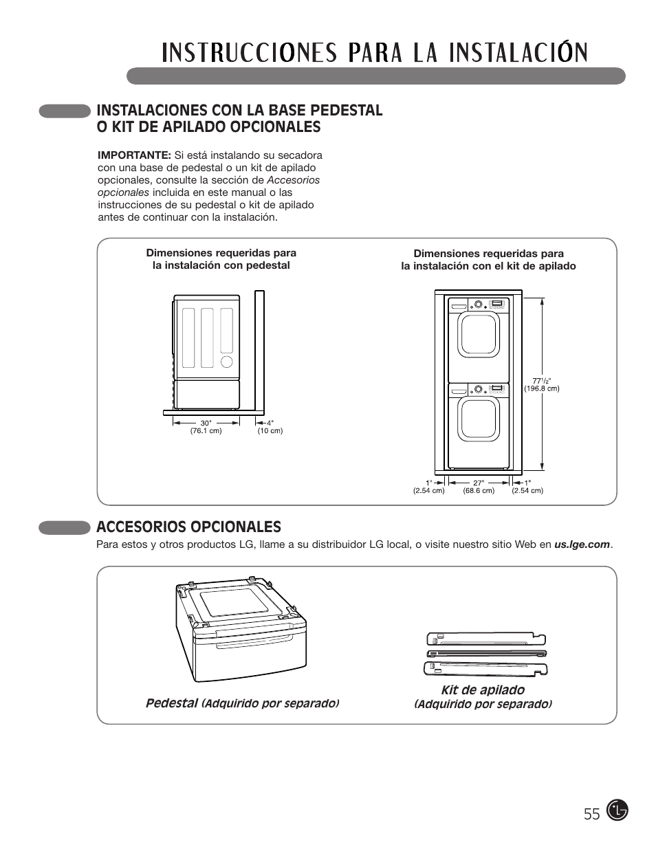 Accesorios opcionales | LG DLEX3001W User Manual | Page 55 / 92