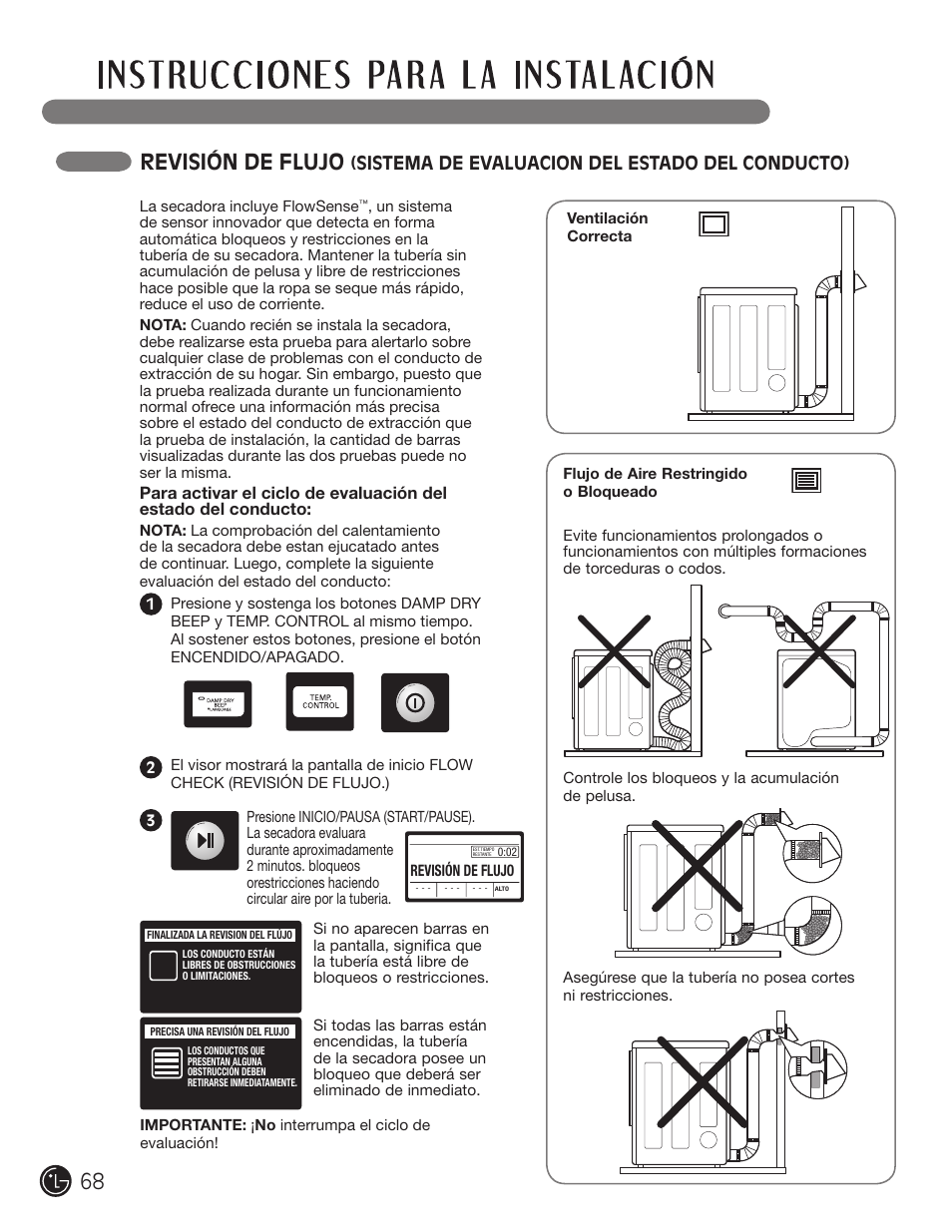 Revisión de flujo, Sistema de evaluacion del estado del conducto) | LG DLEX3001W User Manual | Page 68 / 92