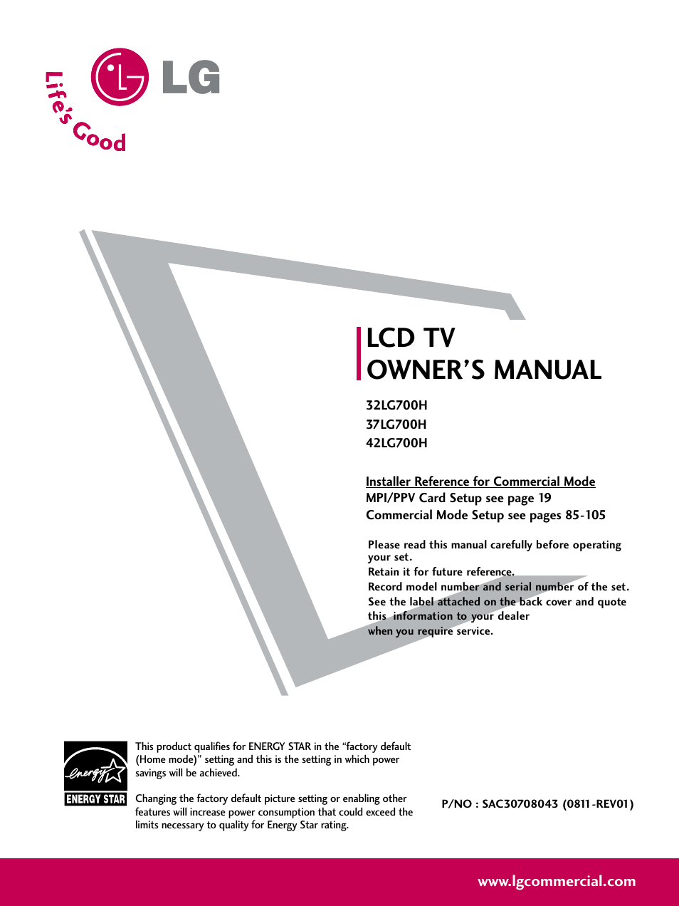 LG SAC30708043 User Manual | 134 pages