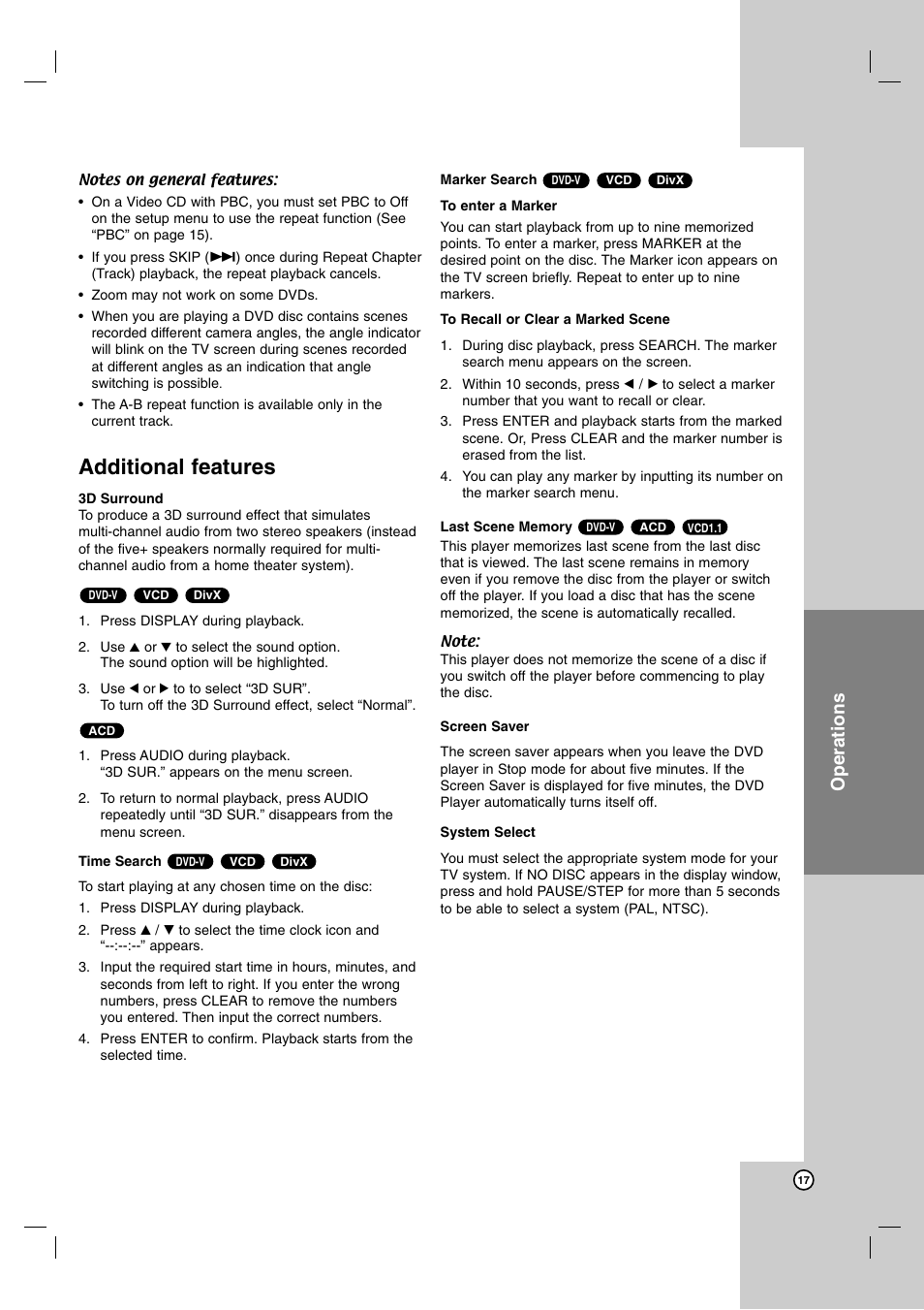 Additional features, Operations | LG DNX190MH User Manual | Page 17 / 26