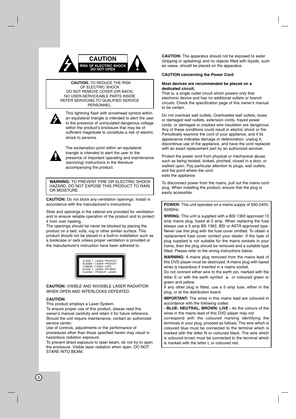 Caution | LG DNX190MH User Manual | Page 2 / 26