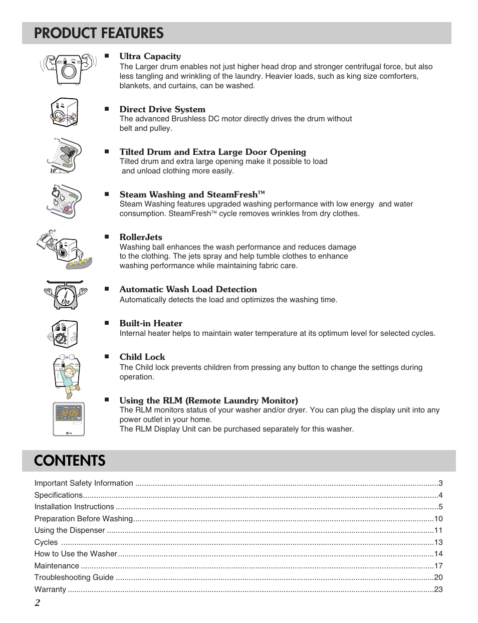 LG WM2688H*M User Manual | Page 2 / 48