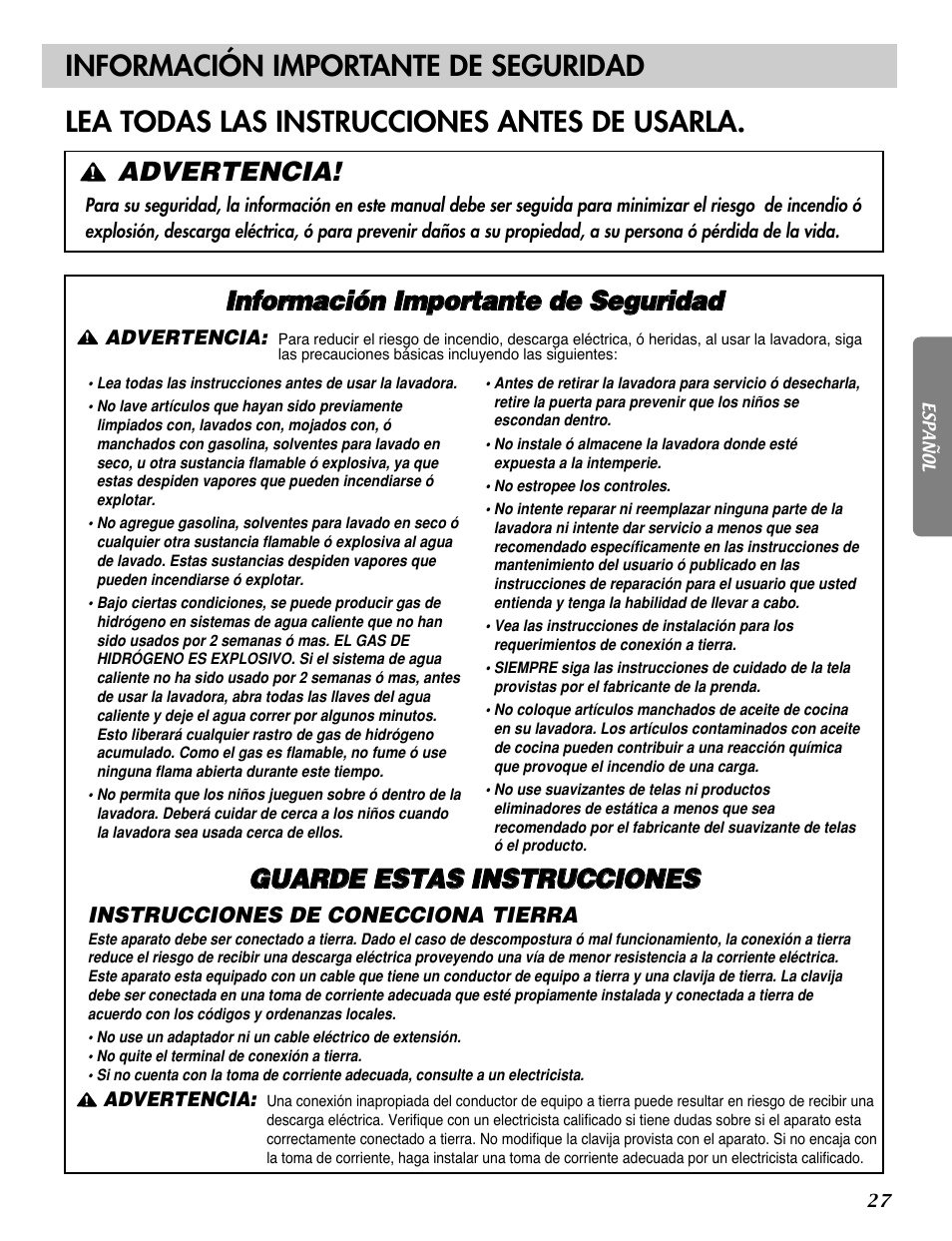 Advertencia | LG WM2688H*M User Manual | Page 27 / 48