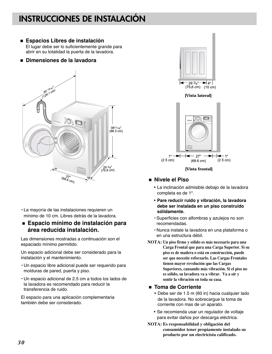 Instrucciones de instalación | LG WM2688H*M User Manual | Page 30 / 48