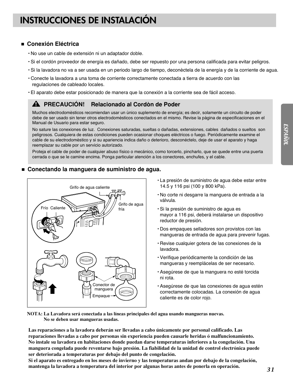 Instrucciones de instalación | LG WM2688H*M User Manual | Page 31 / 48