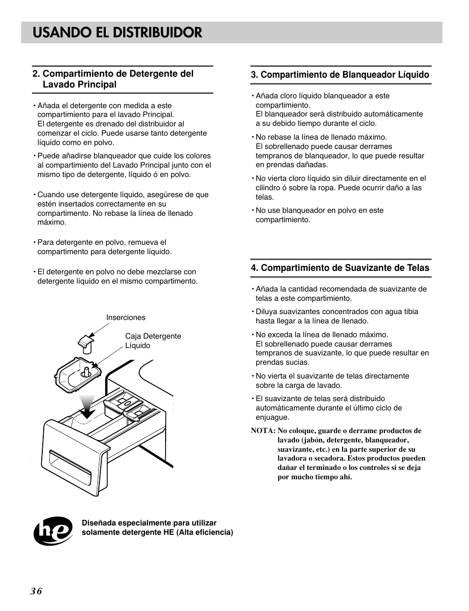 Usando el distribuidor | LG WM2688H*M User Manual | Page 36 / 48