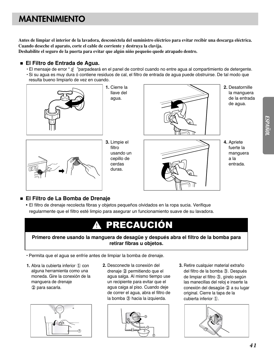 Precaución, Mantenimiento | LG WM2688H*M User Manual | Page 41 / 48