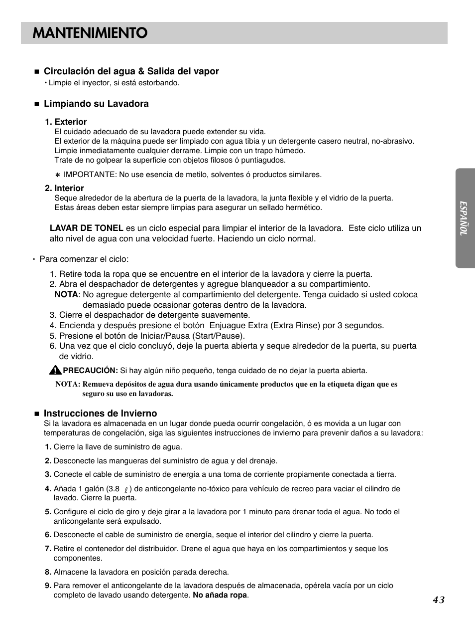 Mantenimiento | LG WM2688H*M User Manual | Page 43 / 48