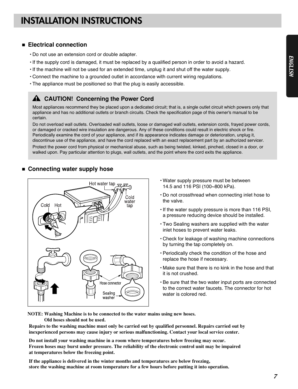 Installation instructions | LG WM2688H*M User Manual | Page 7 / 48