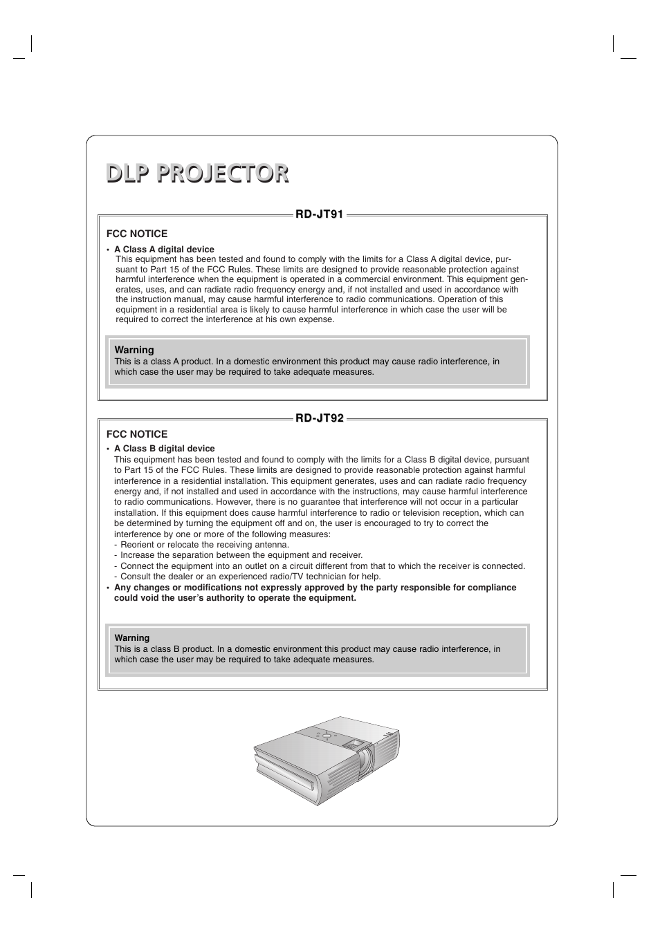 Dlp projector | LG RD-JT91 User Manual | Page 2 / 28