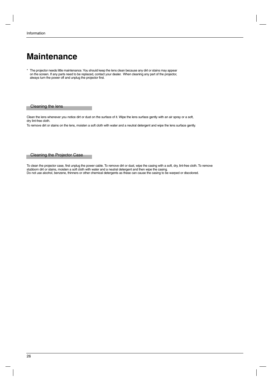 Maintenance | LG RD-JT91 User Manual | Page 26 / 28
