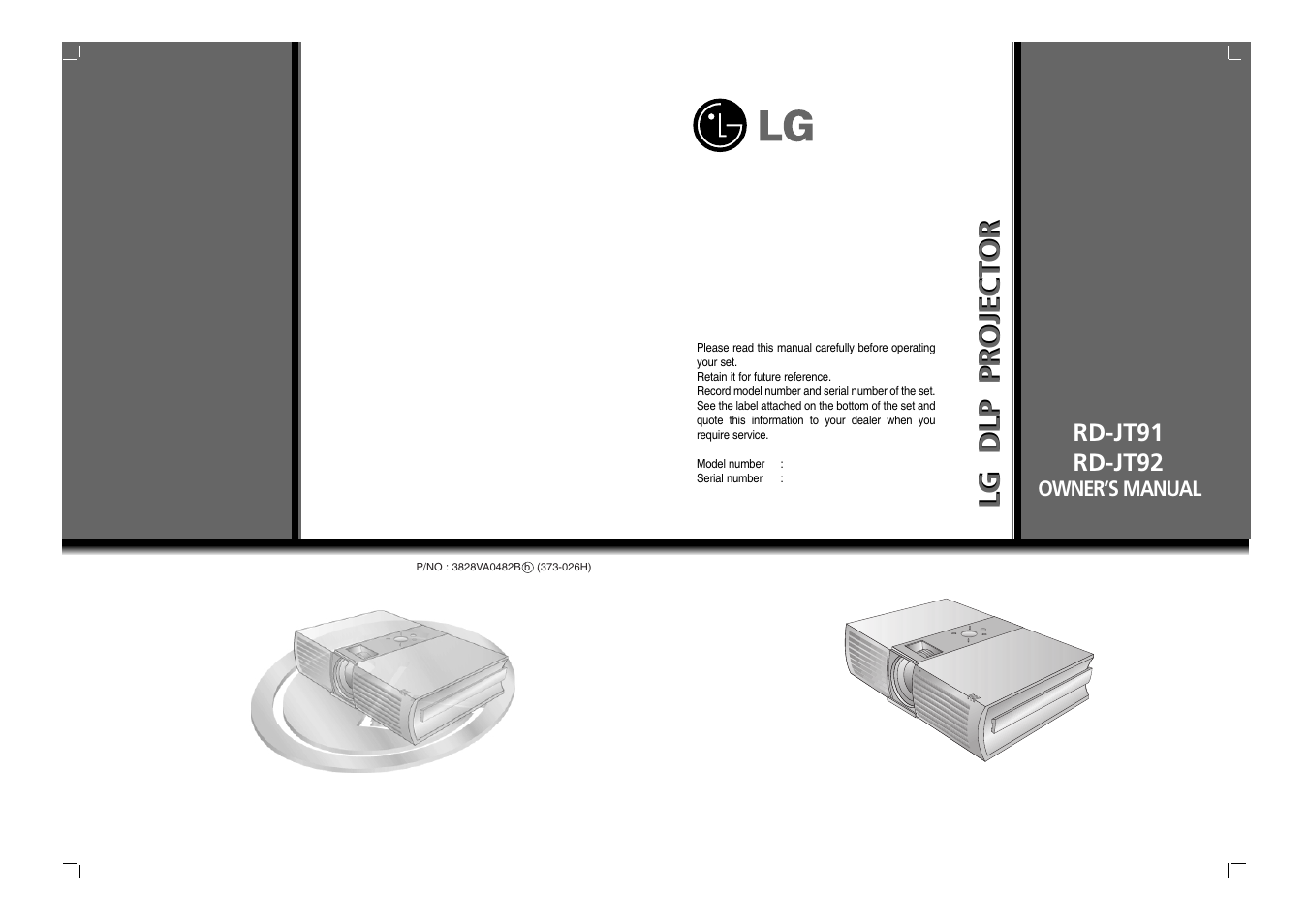 Lg dlp projector, Rd-jt91 rd-jt92, Owner’s manual | LG RD-JT91 User Manual | Page 28 / 28