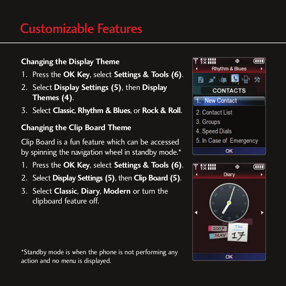 Customizable features | LG CHOCOLATE MCDD0012301 User Manual | Page 11 / 12