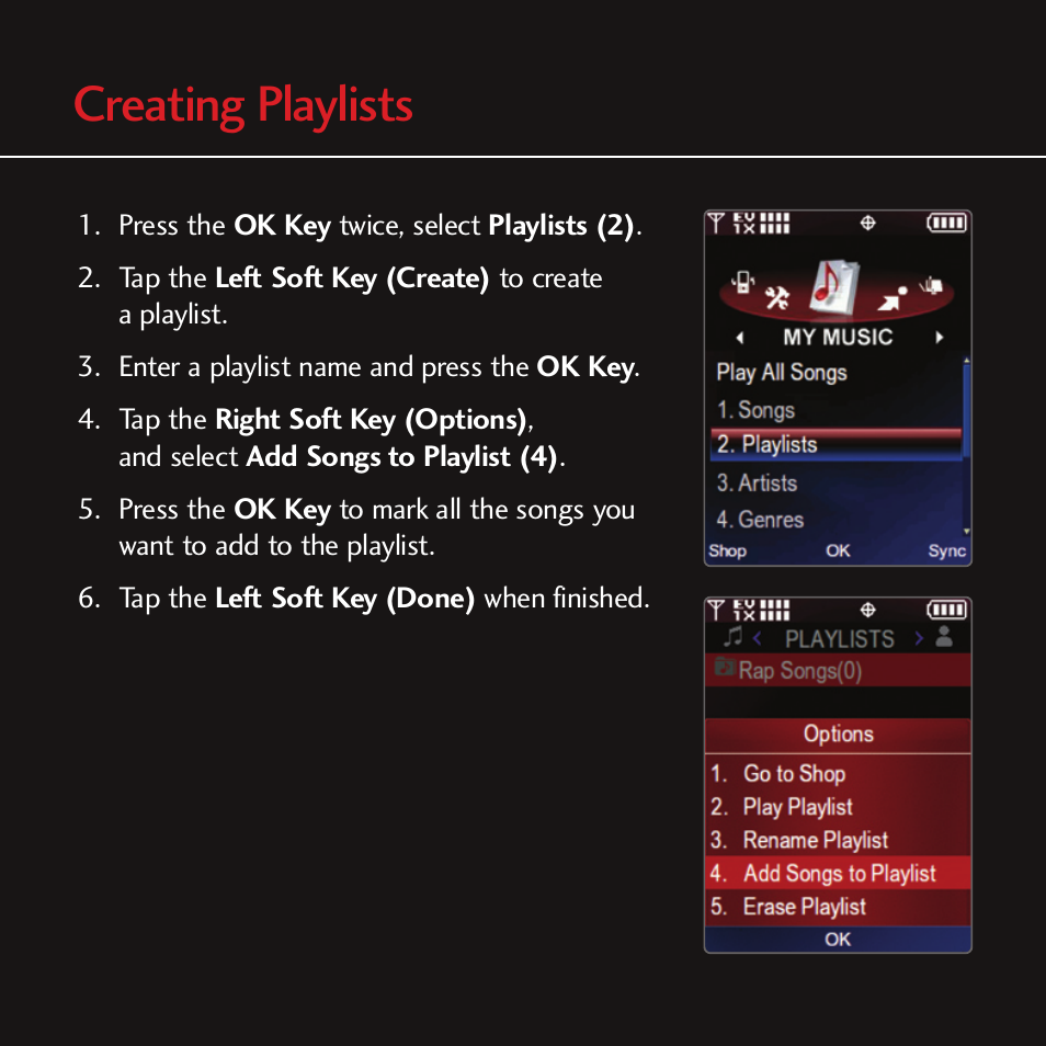 Creating playlists | LG CHOCOLATE MCDD0012301 User Manual | Page 7 / 12