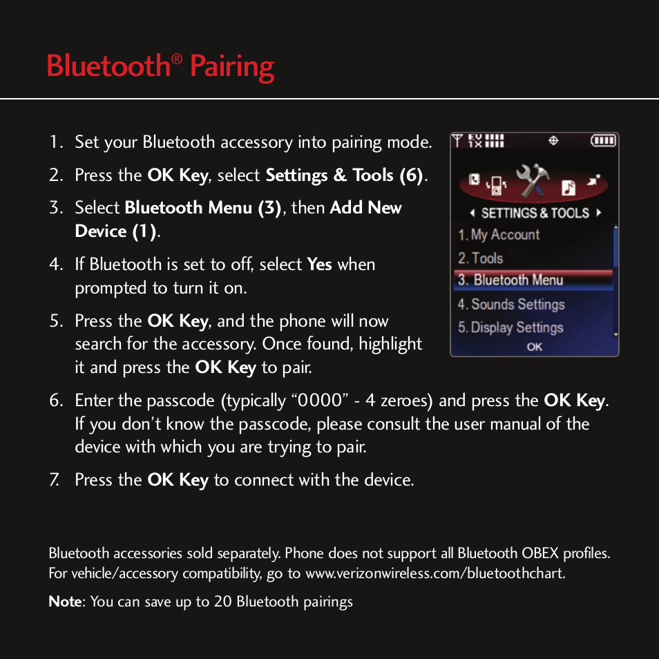 Bluetooth, Pairing | LG CHOCOLATE MCDD0012301 User Manual | Page 9 / 12